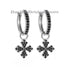 Paved 14K White Gold Plated Black Cubic Zirconia Men Women Cross Dangle Earrings